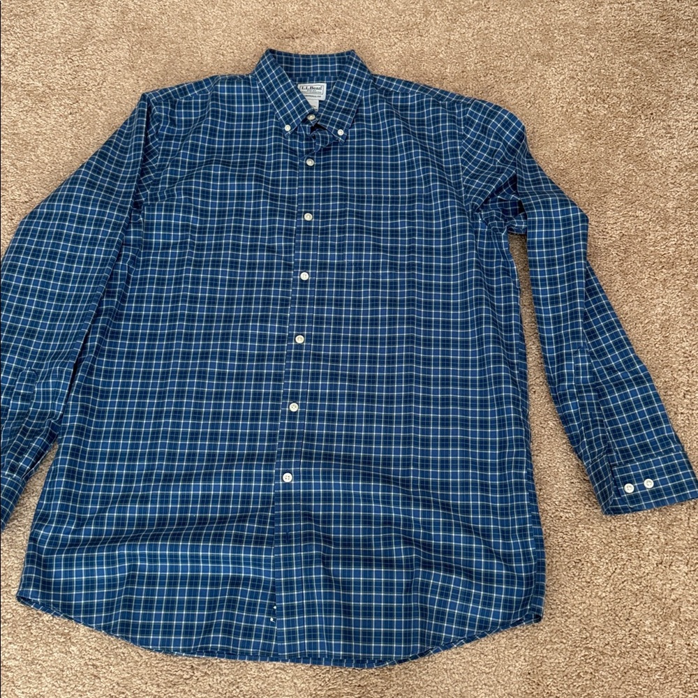 L.L. Bean Blue Plaid Cotton Shirt